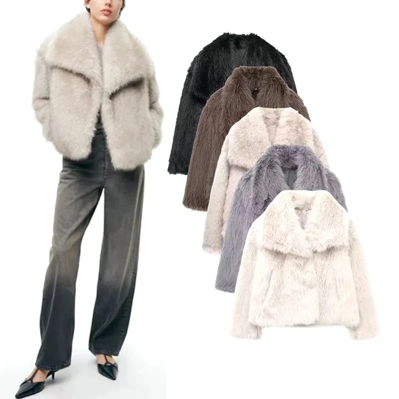 New Winter Faux mink fur Lapel Jacket Environmentally Friendly Fur Coat Women's High-end Feel Friendly Loose Short Outwear Tops