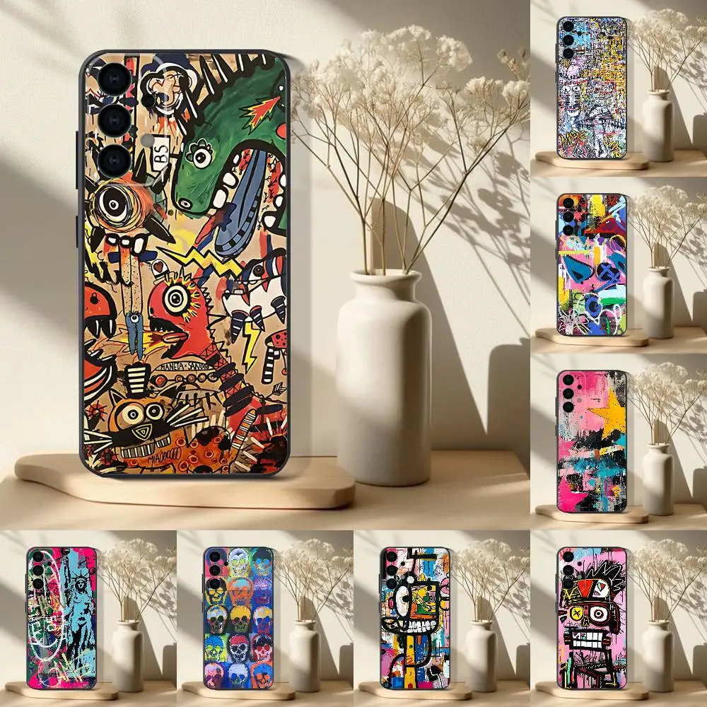 

Phone Case For Samsung S 25,24,23,22,30,21,10,9,Ultra,Plus,Lite,FE,4,5G Cool ART Colorful Graffiti Black Soft Case
