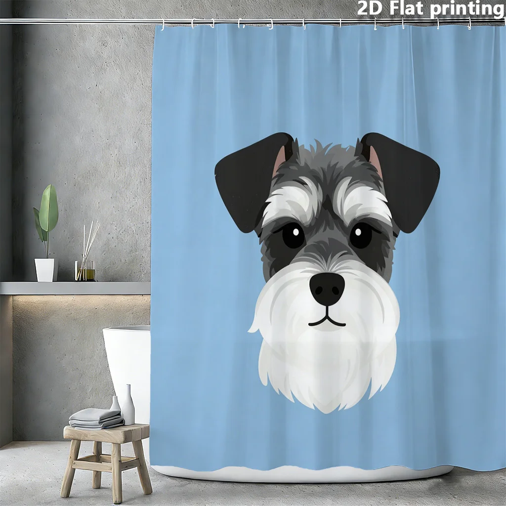 Cute Schnauzer Dog Shower Curtain, Funny Puppy Face Waterproof Bath Curtain, Pet Lover Bathroom Decor for Dog Owners