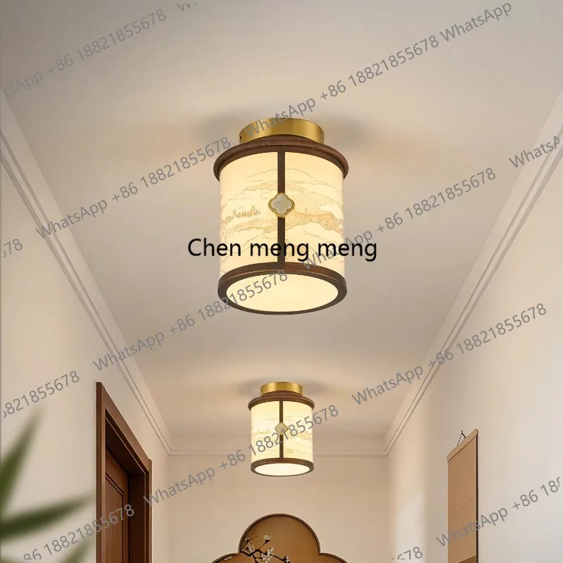 

Потолочный светильник из черного ореха в стиле Сун, эстетика нового китайского стиля, светильник для входного коридора.