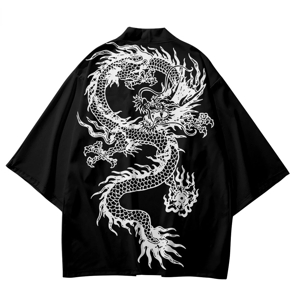 Traditional Kimono Men Women Beach Anime Chinese Dragon Haori Summer Japanese Cardigan Print Cosplay Shirts Asian Clothing