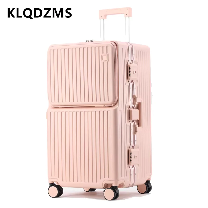 KLQDZMS Suitcase on Wheels Front Opening Large Capacity Trolley Case Family Travel Essentials Women's 26