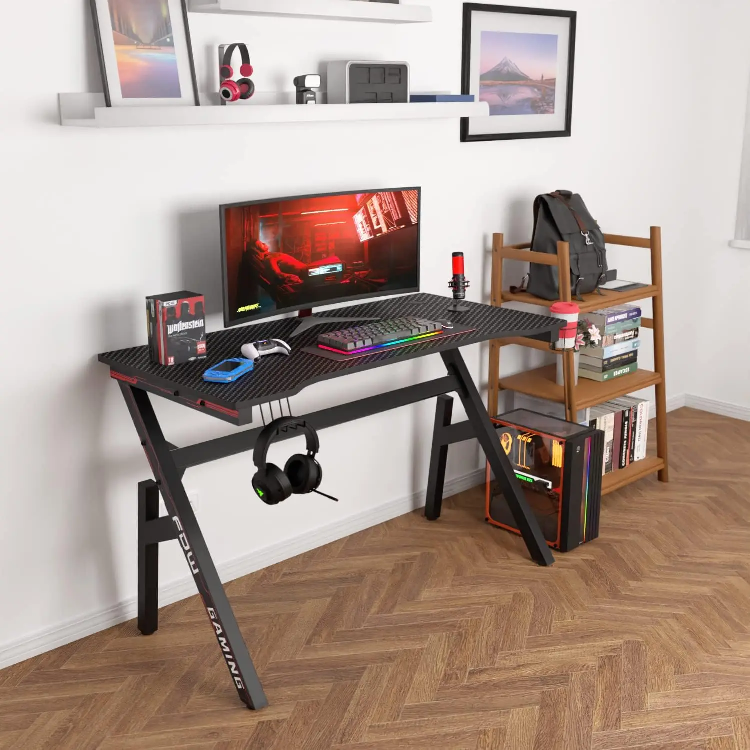 Gaming Desk Computer Desk 47 Inch Home Office Desk Extra Large Modern Ergonomic Black PC