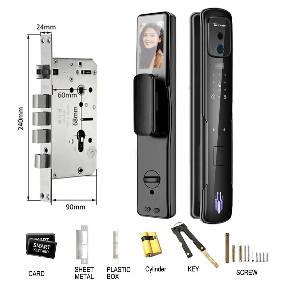 Tuya-cámara de seguridad inteligente para el hogar, dispositivo de cierre automático con huella dactilar, pantalla electrónica para interiores