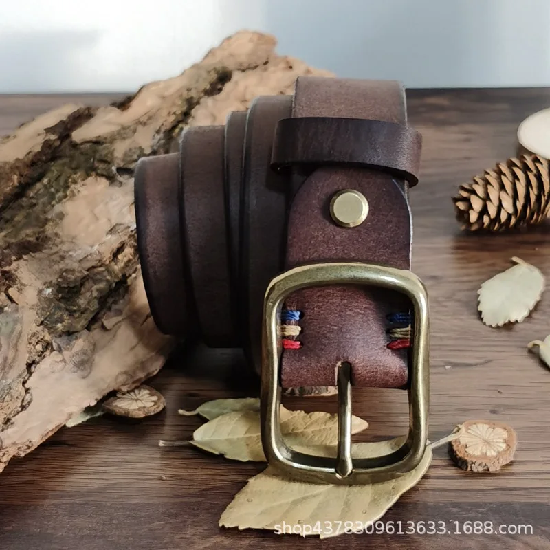 Thick Cowhide Copper Pin Buckle Real Genuine Leather Belt For Jeans Fashion Casual Belt Men Waistband Retro Luxury