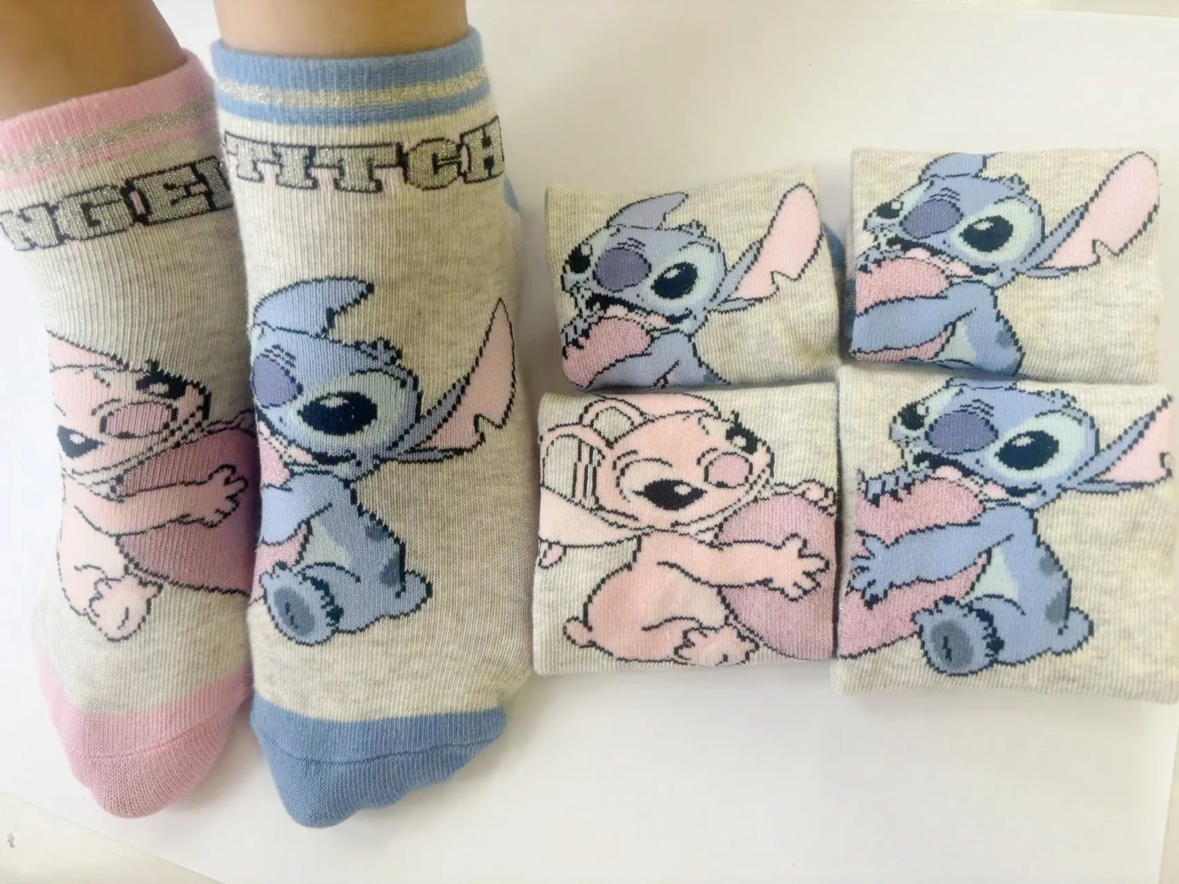 Disney Anime Stitch-calcetines tobilleros de algodón para niños y niñas, medias cortas Kawaii, regalos de Navidad, 5 pares