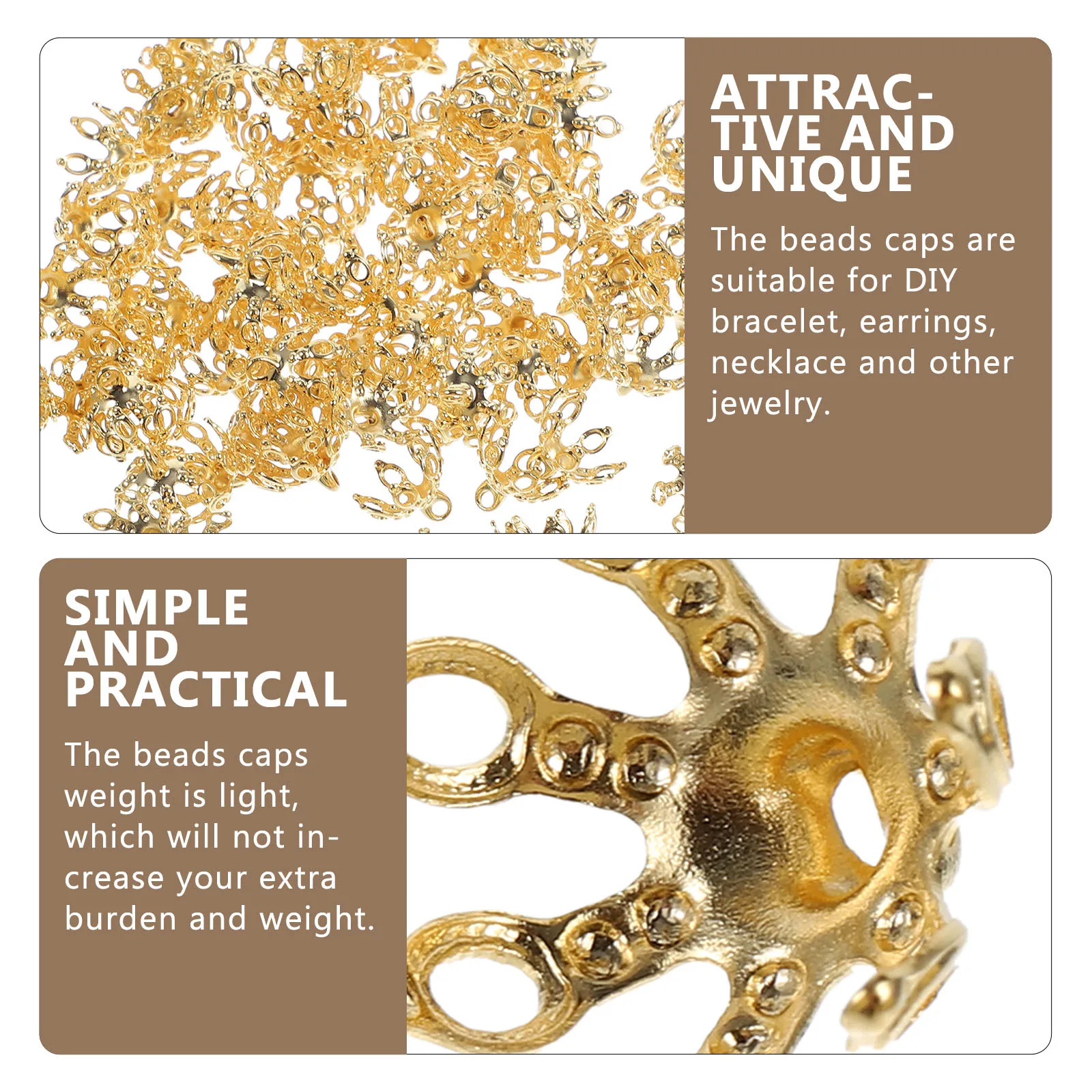 100Pcs Copper Beads Caps Lightweight DIY Jewelry Making Supplies Hair Accessories Necklace Bracelet Bead End Caps