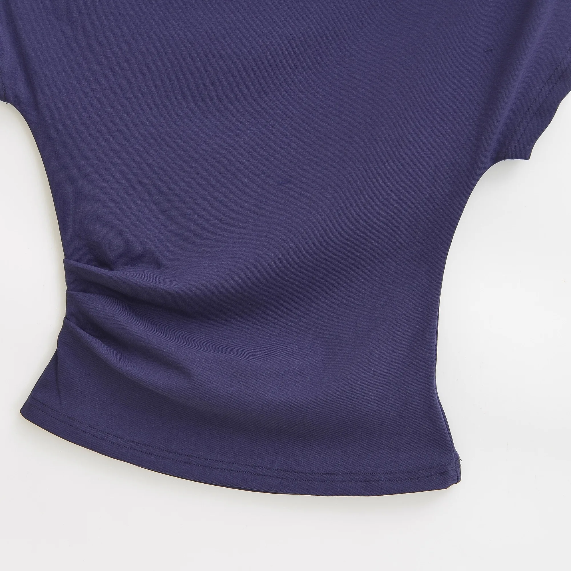 Été nouveau Sle femmes coupe ajustée ort Sve T-irt taille cintrée Sexy côté oulder pli conception respirant absorbant la sueur