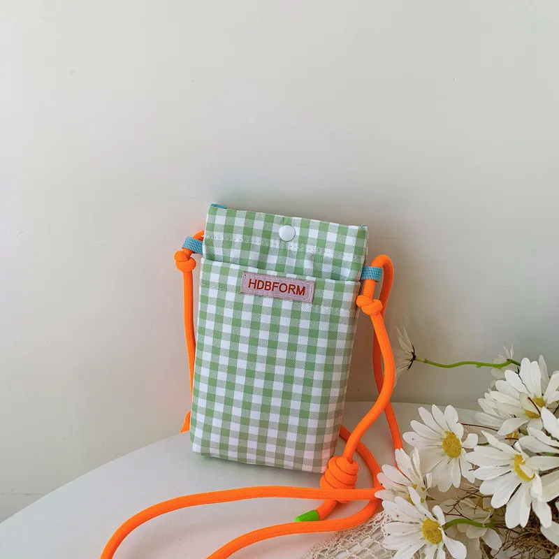 

Polyester Grid Shoulder Bag Multifunctional Large Capacity Square Square Bags Mini Cartoon Mobile Phone Bag Women
