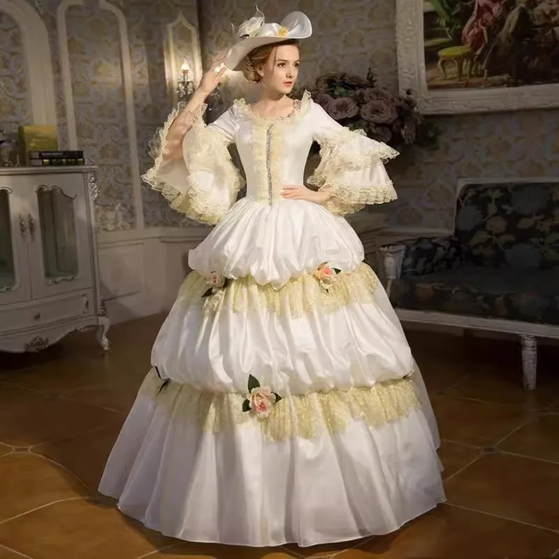 ศาลยุโรปเครื่องแต่งกายแสดง Queen สีขาวชุดกิจกรรมรัสเซียเค้กกระโปรงแต่งหน้า Travel เครื่องแต่งกาย Vestidos De Noche De Lujo De Fiesta