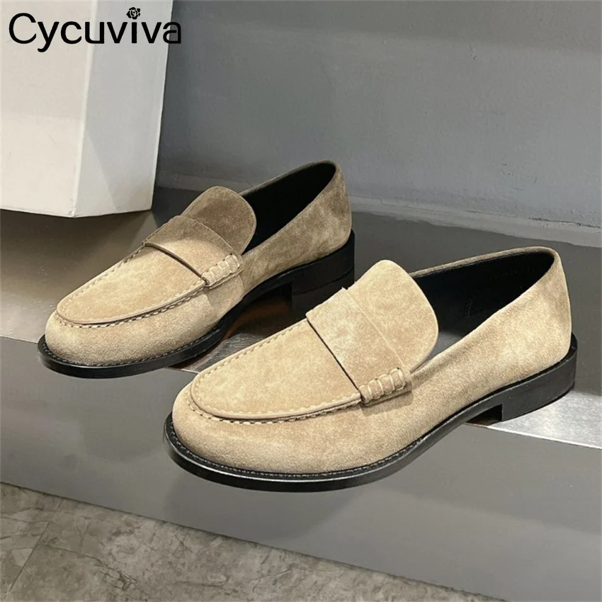 Autumn New Suede Flat Loafers Shoes Women Round Toe Leather Designer Platform Shoes Casual Comfort Party Driving Walking Shoes