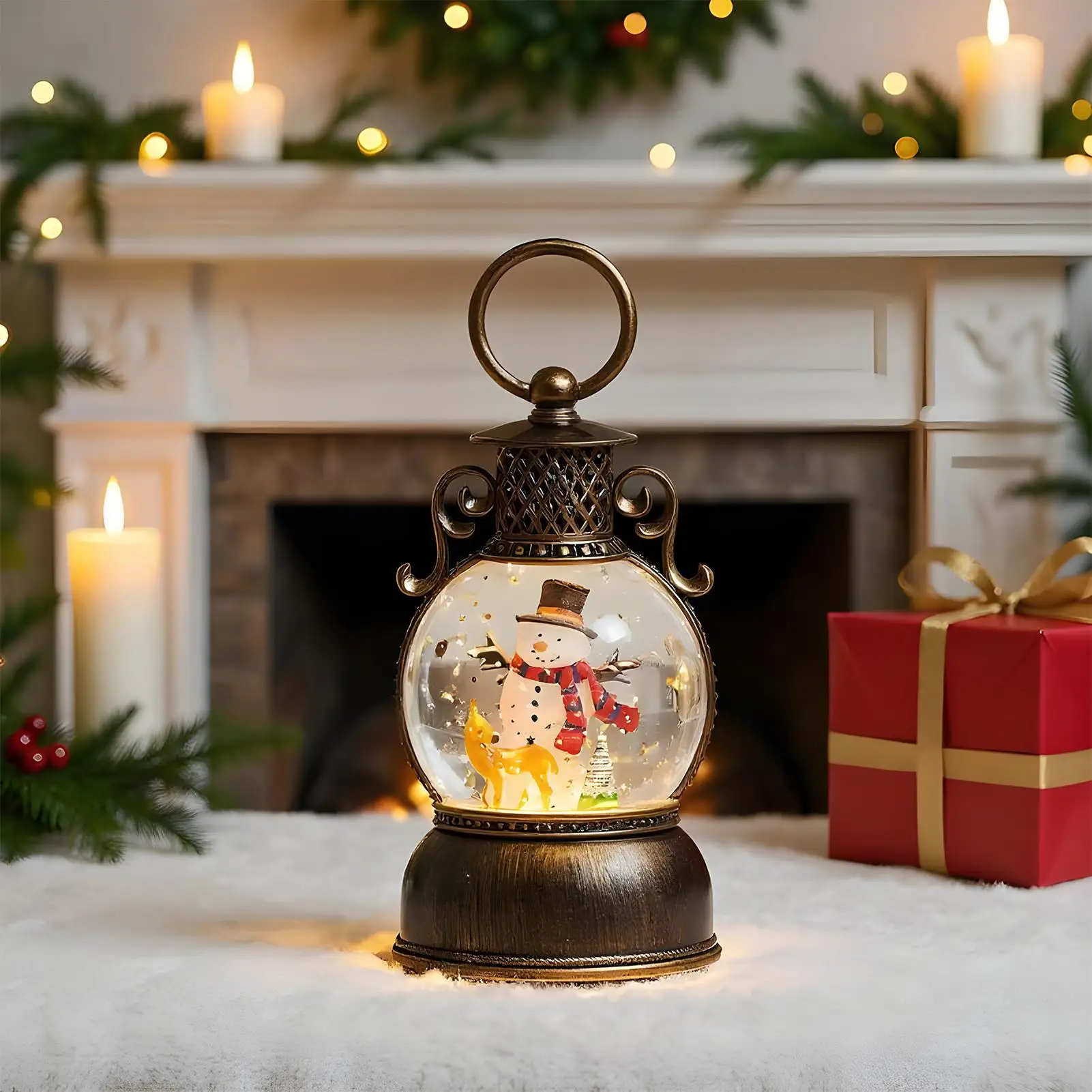 Linterna de globo de nieve de Navidad, accesorios de escena de fiesta, decoración de globo de nieve brillante de Navidad para amigos, adolescentes, hombres y mujeres, comedor de mantel