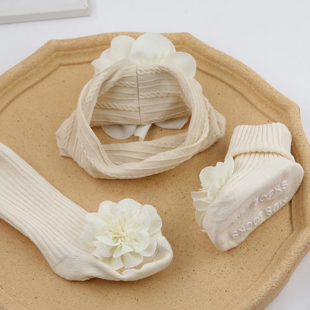 3Pcs/Set New Lace Flower Headband Socks Set Elastic Anti Slip Hair Bands Cotton Socks Infant Photogrphy Props