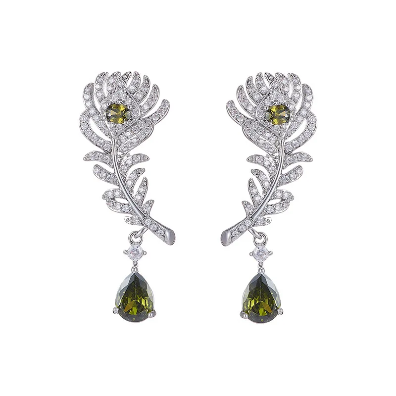 

FXLRY Легкие роскошные бирюзовые синие рубиновые серьги-капли с перьями, длинное платье с серьгами для женщин