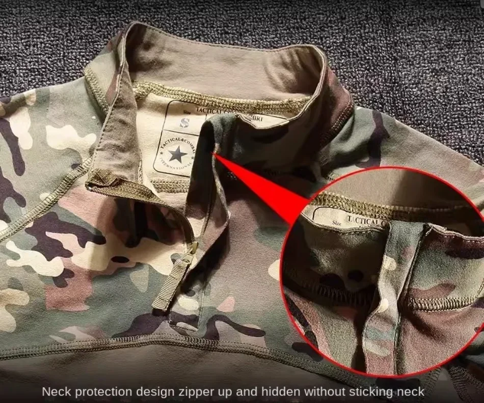 Taktisches T-Shirt Field Combat Tops Half Zipper Stricken Camo Wandern T-Shirts Training Atmungsaktive elastische Outdoor-Trainings-T-Shirts – Detail 11