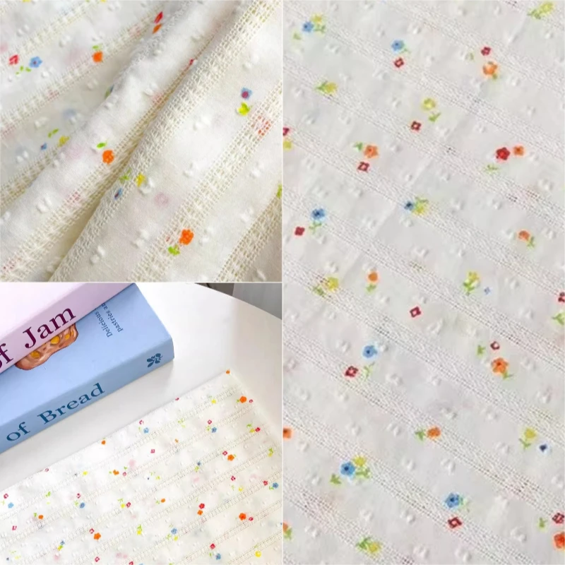 

1 метр желтой хлопковой ткани с цветочным принтом, легкий материал для весенне-летнего дизайнерского рукоделия, для детской одежды, домашней одежды, пижам