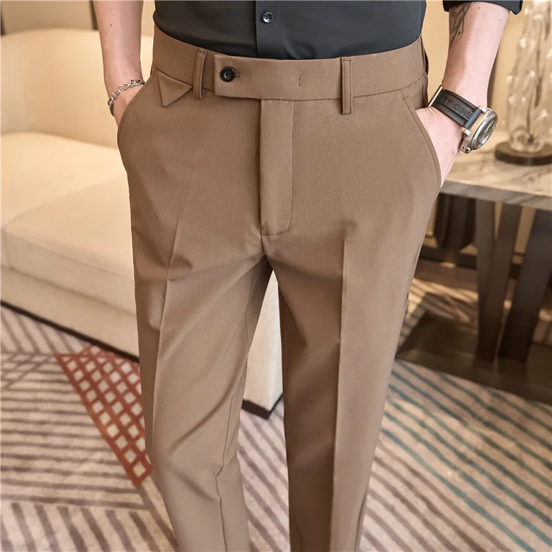 Dress Pants For Men Stretch Waist Big Size Casual Suit Pants Fashion Belt Design Elegant Men's Formal Trousers High Quality Sale