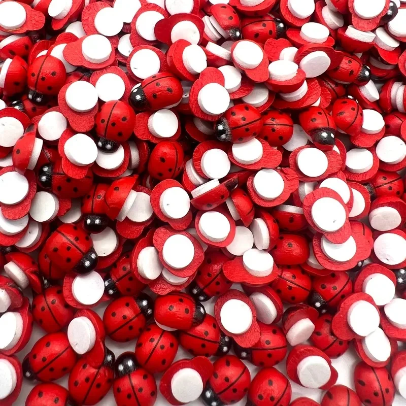 30/50/100PCS Wooden Mini Red Ladybug Self Adhesive Sticker Decor Accessory for DIY Craft Card Garden Party Room Decoration