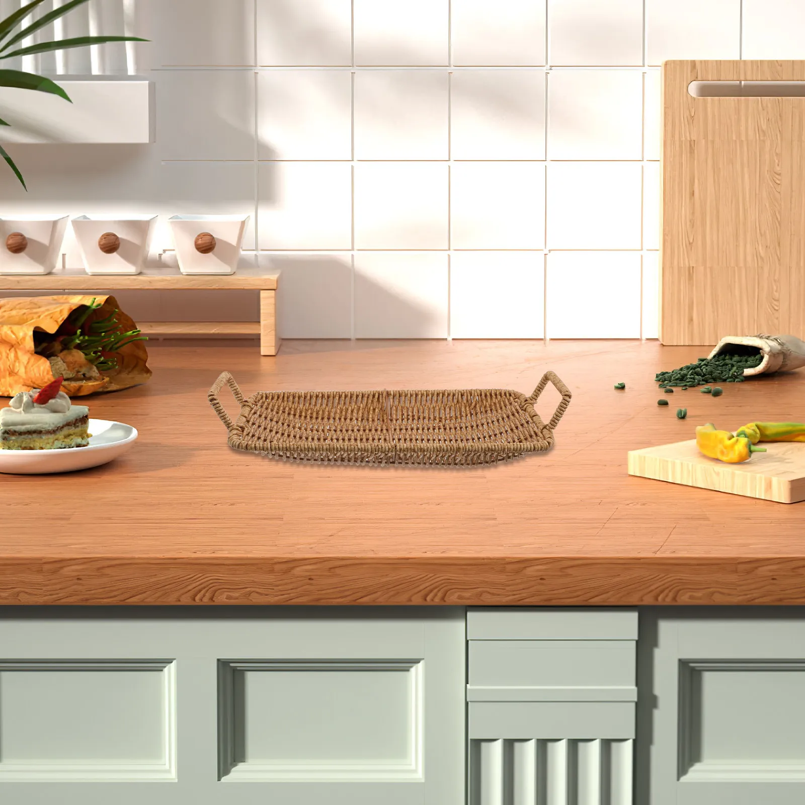 Cesta rectangular de plástico con aspecto de ratán para patatas fritas, pequeñas cestas para servir, bandeja decorativa organizadora de aperitivos para restaurantes occidentales