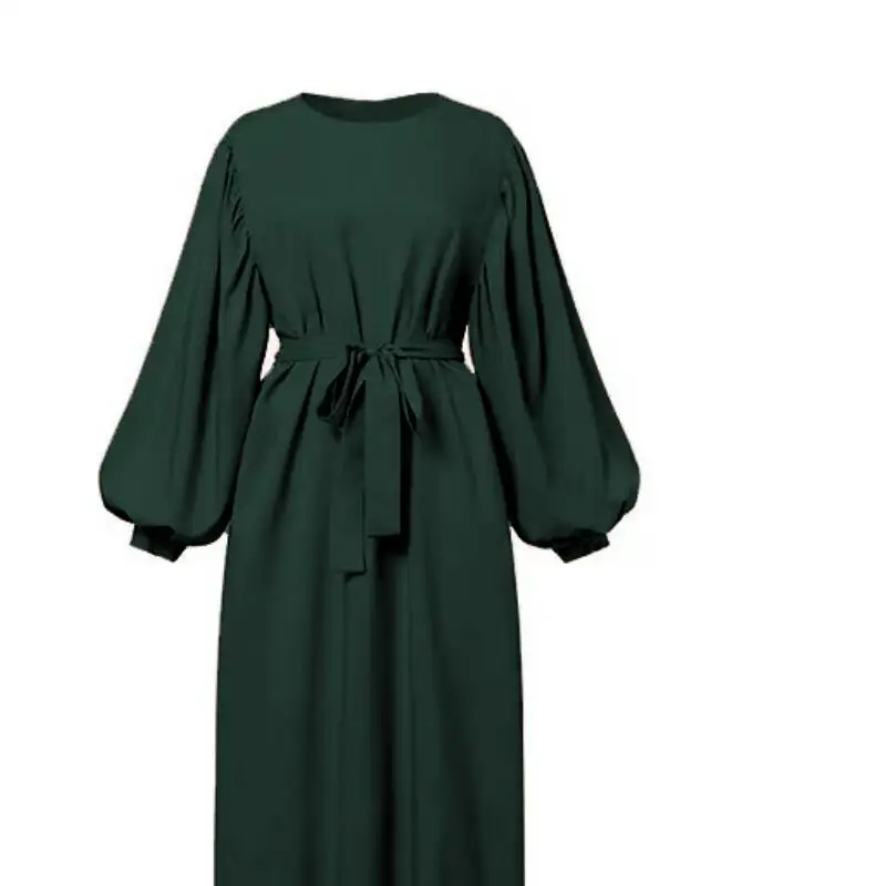 Solid Color Long Sleeve Casual Muslim Dress Abaya Dress Modest Elegant Middle East Long Dress