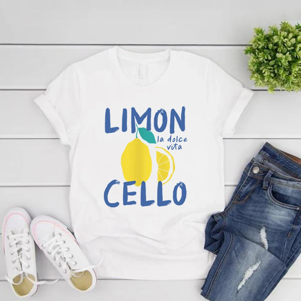 

Limoncello Graphic Print T-Shirt Italy Tshirt Vacation T-Shirt Lemons Tee Short Sleeve Round Neck Casual Women's Tops Female