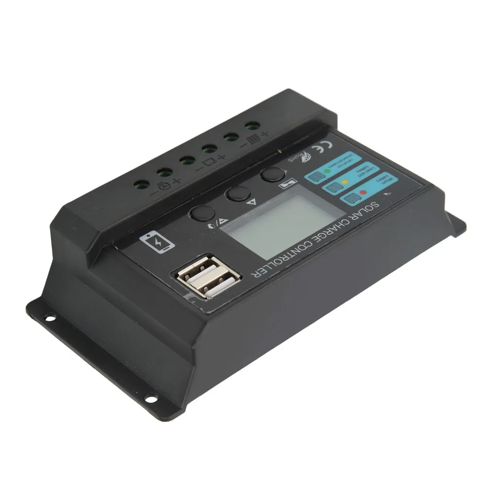 12 فولت/24 فولت جهاز تحكم يعمل بالطاقة الشمسية شاشة الكريستال السائل 5 فولت 1A USB الناتج لوحة طاقة شمسية تحكم 10A/20A/30A الأسود الشمسية جهاز التحكم في الشحن #1