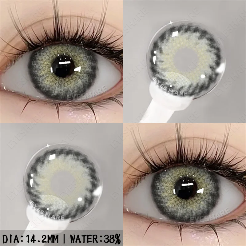 EYESHARE 2 Stück farbige Kontaktlinsen mit Augen, natürliche blaue Kontaktlinsen, braune Schüler, Schönheit, graue Linsen, jährliche grüne Kontaktlinsen