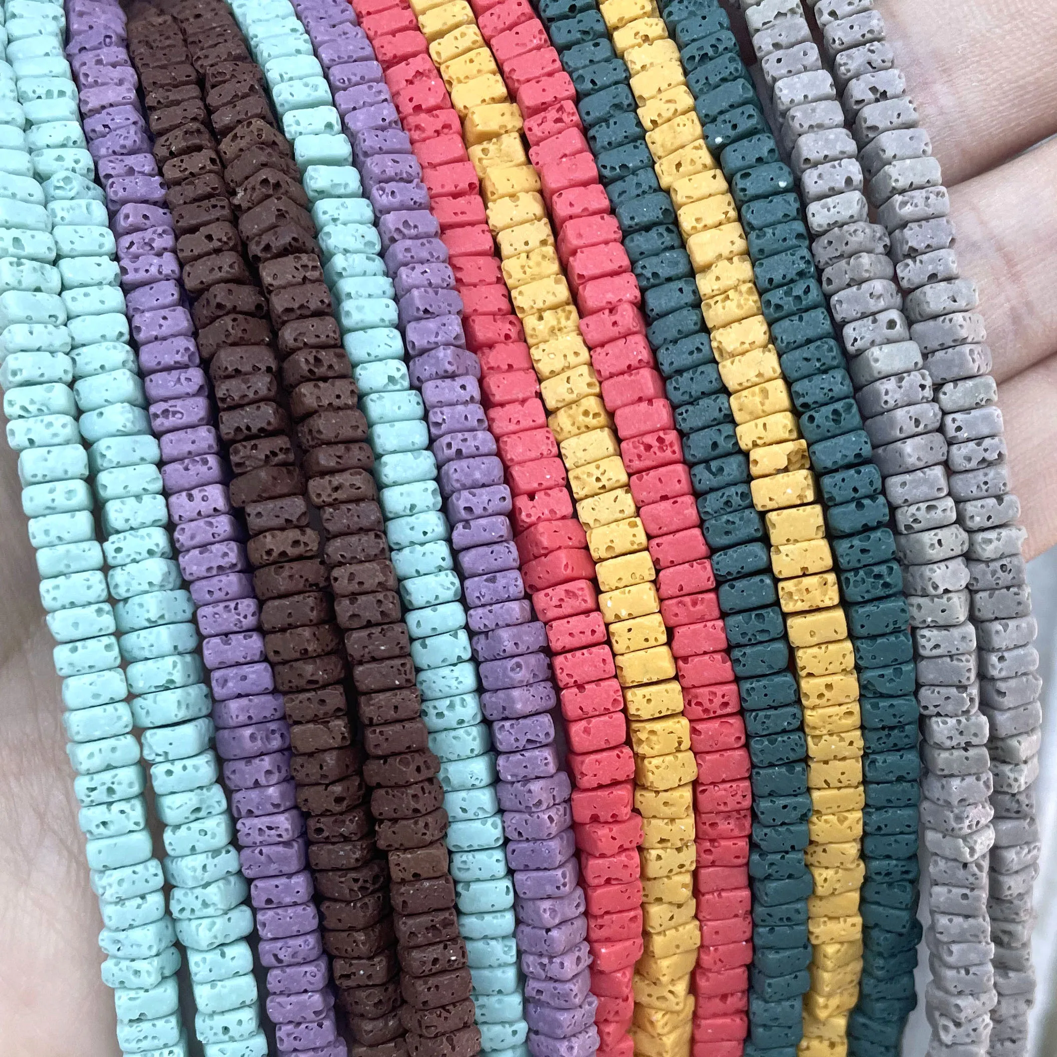 2X4MM Natural Stone Colorful Volcanic Lava Square Flake Spacer Loose Beads For Jewelry Making Diy Bracelet Necklace Accessories