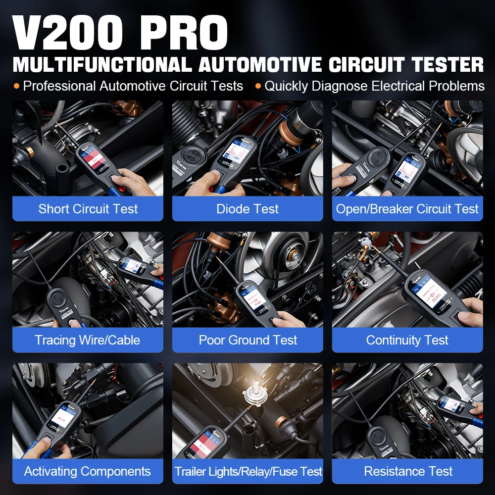 2024 VDIAGTOOL V200 Pro Tester della sonda del circuito di alimentazione automobilistico Strumenti di ricerca dell\'interruttore 12/24V Strumenti