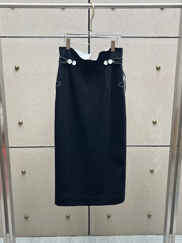 High-waisted, figure-hugging, straight-cut mid-length skirt, 2026 autumn new color-matched pleated waistband women's skirt