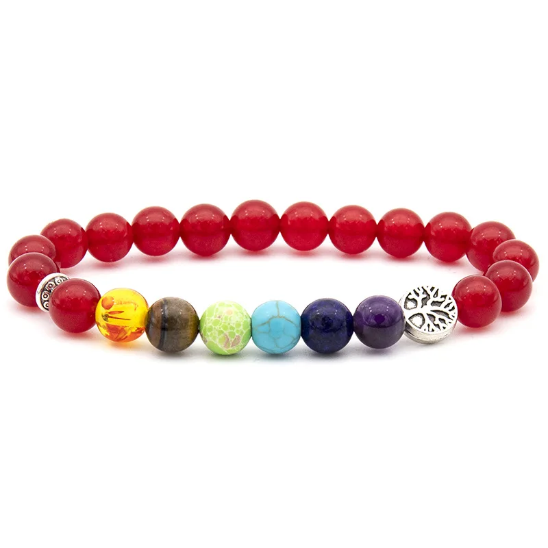 official-website 7 Chakra Amber Volcanic Carnelian Quartz Amethyite Lapis lazuli Imperial Jasper Tree Life Bracelet Women