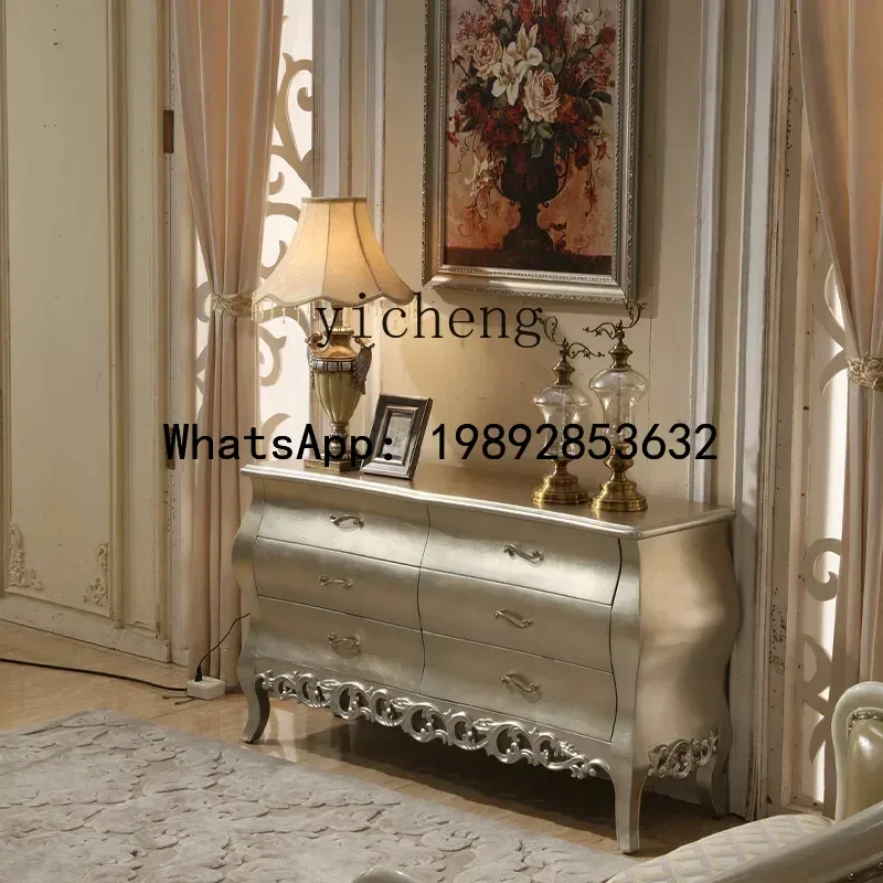 

French retro light luxury entrance cabinet living room European neoclassical dining side cabinet