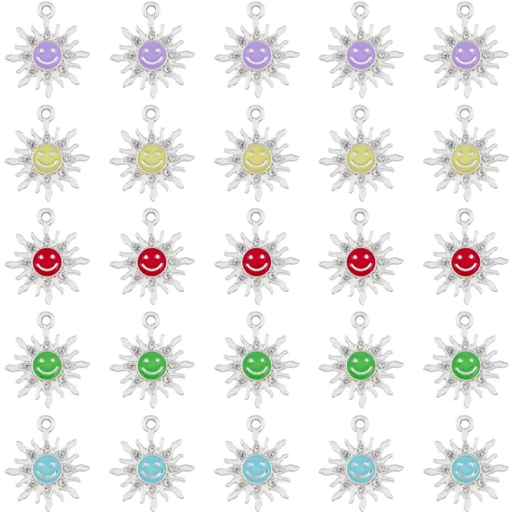 Smiling Charms Alloy Enamel Pendants Rhinestone Happy Face Pendant Earring Bracelet Necklace Supplies for DIY Craft Jewelry