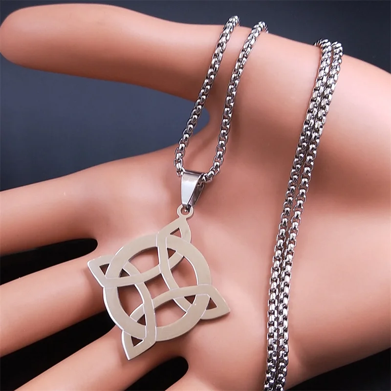 Stainless Steel Witchcraft Witch's Celtic Knot Necklace Men/Women Silver Color Wicca Irish Necklaces Witch Jewelry nudo de bruja