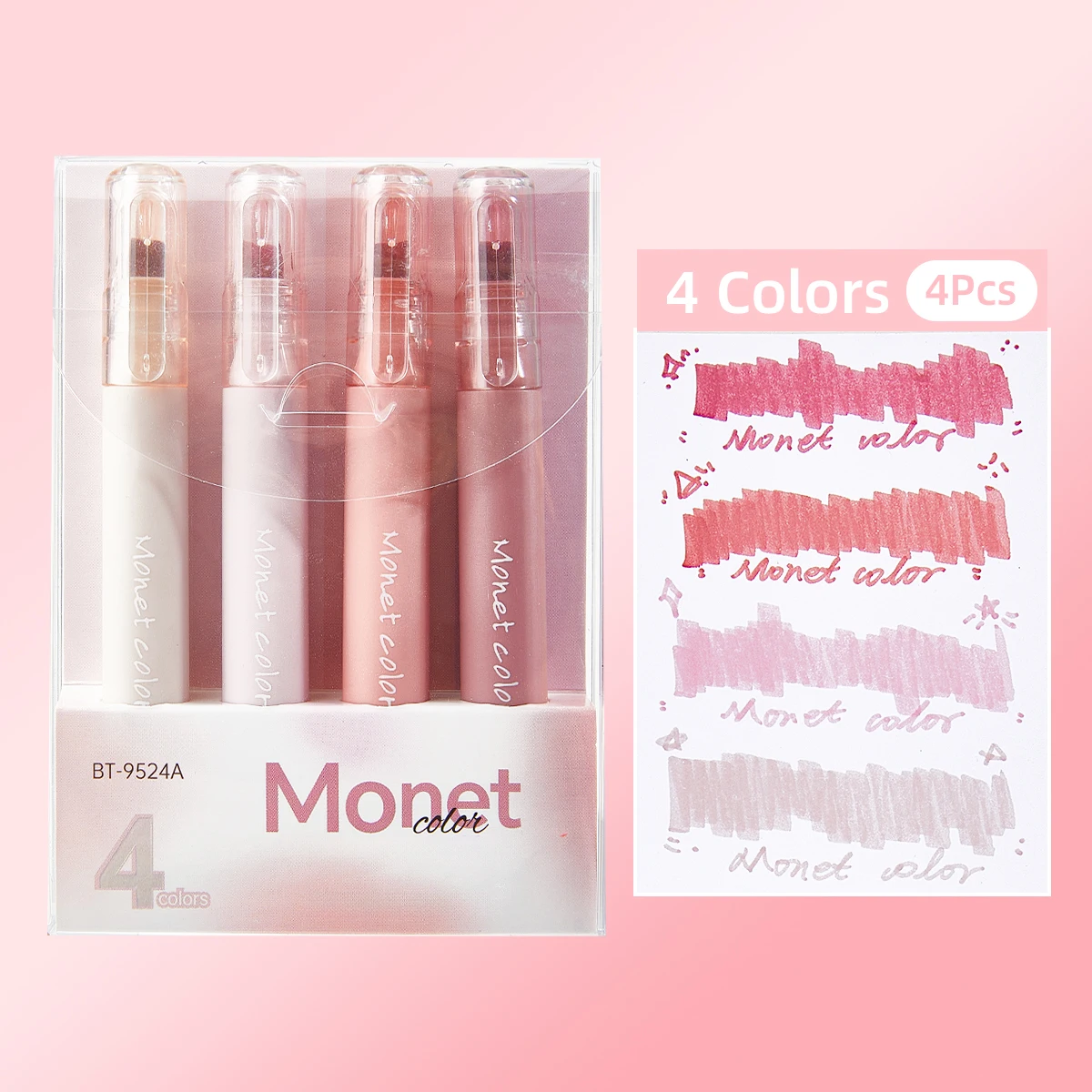 4pcs Fluorescent Pens Large Capacity Monet Color Pastel Colors Marking Highlighter Eye-Care School Supplies Back-To-School Gifts