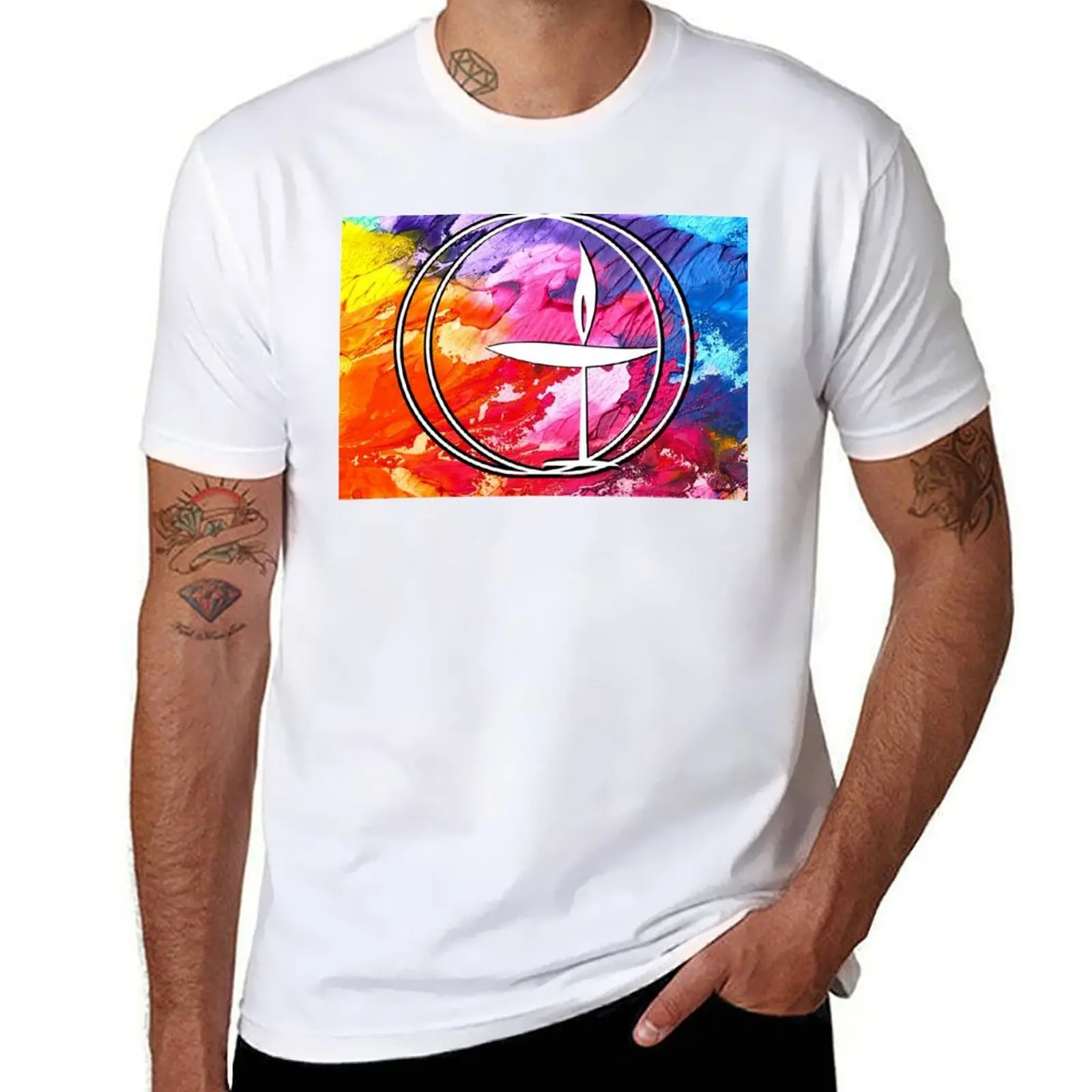 

UU Chalice Rainbow T-Shirt t shirt man plain t shirt for man 100 percent cotton T-Shirt