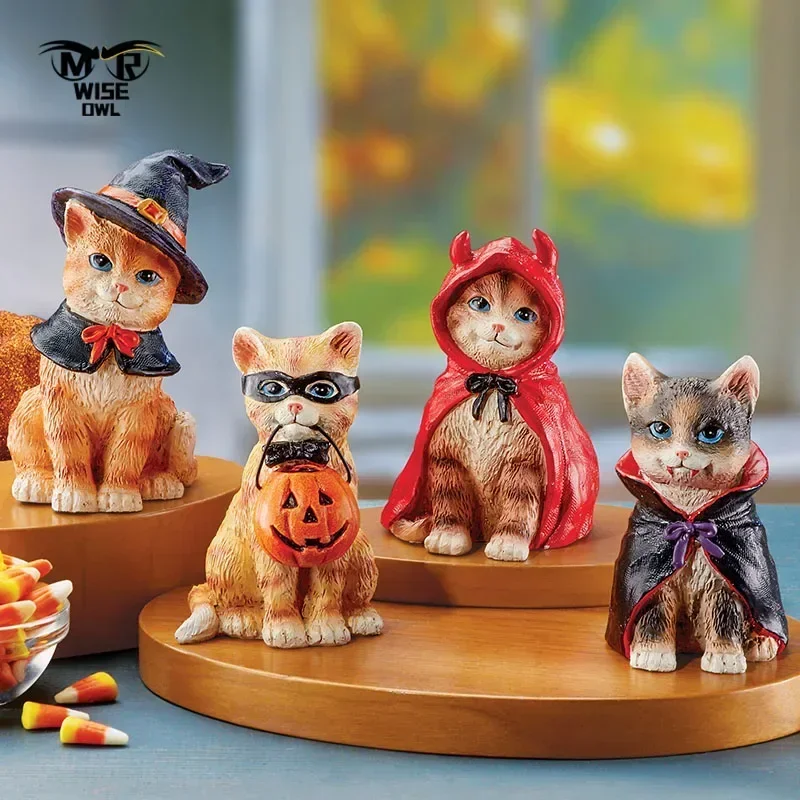 

Resin Collections Etc Figurines Halloween Cat Statue Festival Decorations Creative Animal Miniature Figurines Decor