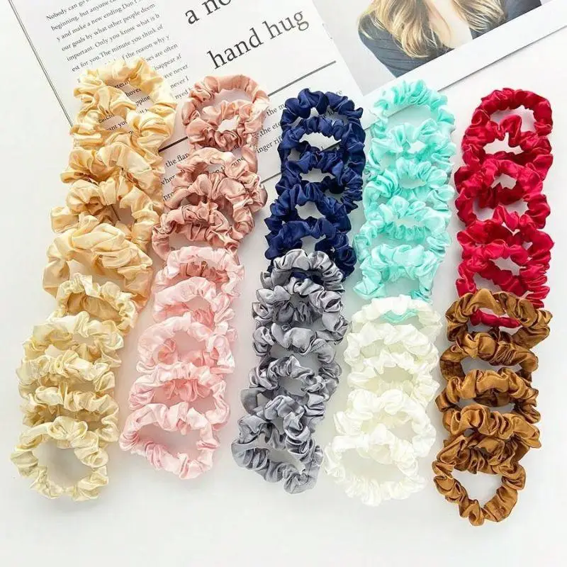 3piece Set Satin Hair Ties Woman Silk Hair Scrunchies Set Elastic Hair Bands Solid Rubber Band Hairband Ponytail Hair Holders