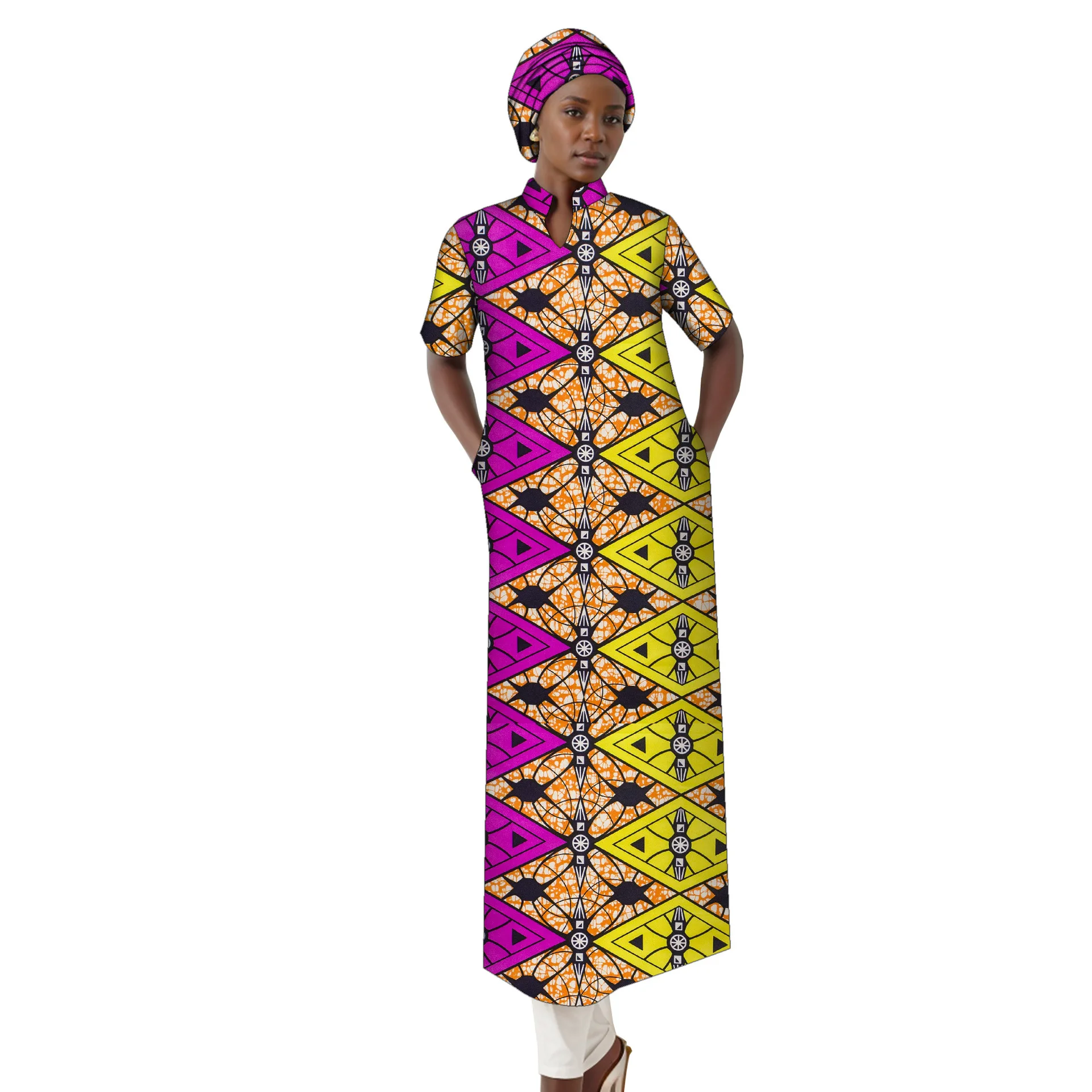 African Dresses for Women Half Sleeve High Waist Ankara Attire Maxi Dress Traditional Clothes Print Party Outfits Church Robe