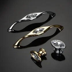 Zinc Alloy Crystal Handle, Golden/silvery High-end Wardrobe Cabinet Handles, Shoe Cabinet Handle Drawer Knob Diamond