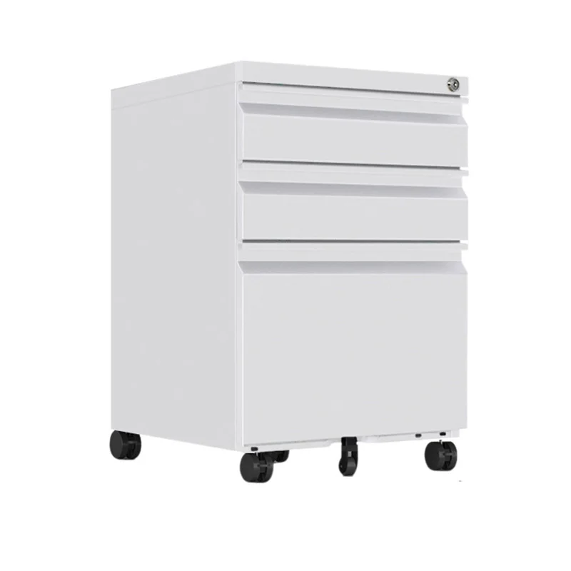 

White Steel Three-Drawer File Cabinet with Goose Neck Slide for Office Use Portable File Cabinet for Office