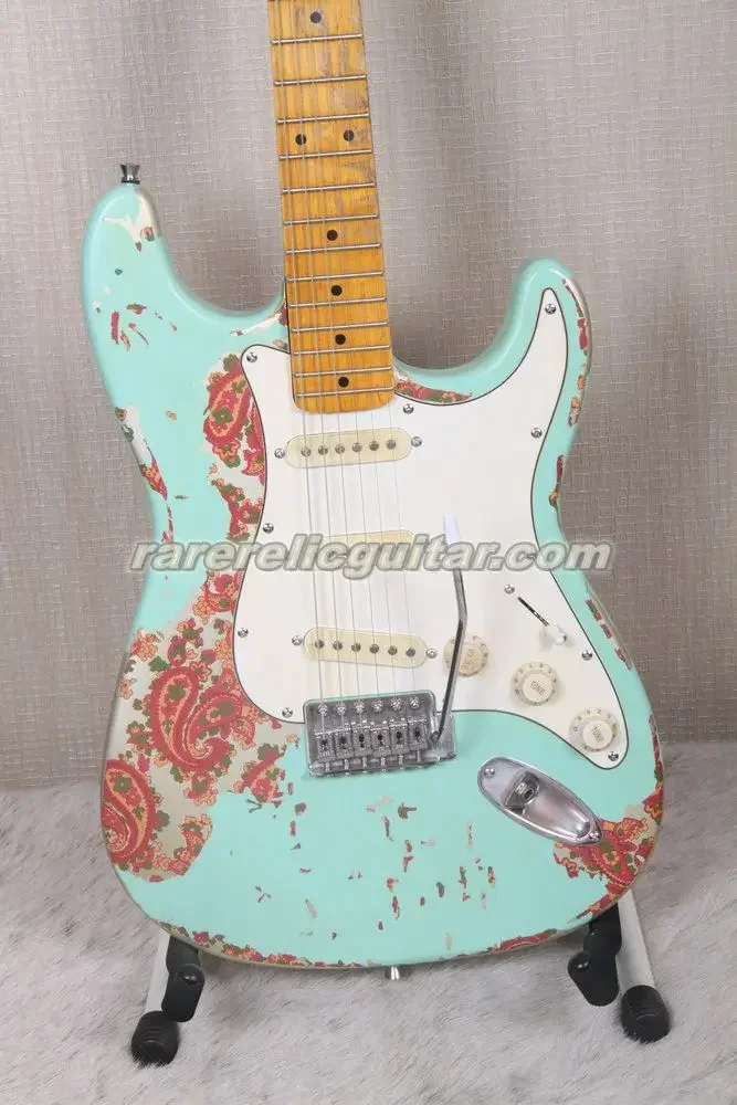 Relic Light Green Over Paisley Jazzmaster Electric Guitar Tremolo Bridge Whammy bar Maple Neck & Fingerboard Vintage Tuners