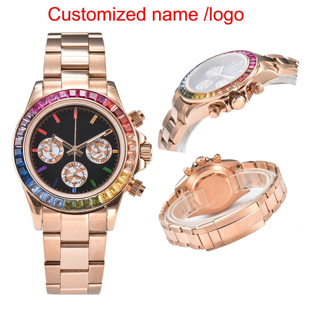 

Customized 39mm VK63 Movement Watch For Men Panda Three Eye Quartz Watch Sapphire Glass Stainless Steel Waterproof Timing Code