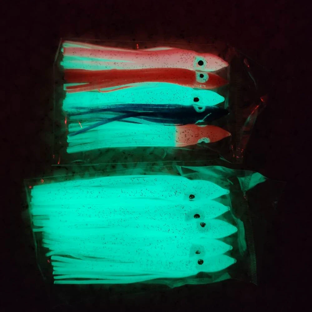 AS 10pcs 12cm Octopus Squid Soft Lure Rubber Skirts Bait Luminous Squid Hook Skirts Fishing Lures Sailfish Sztuczne przynęty