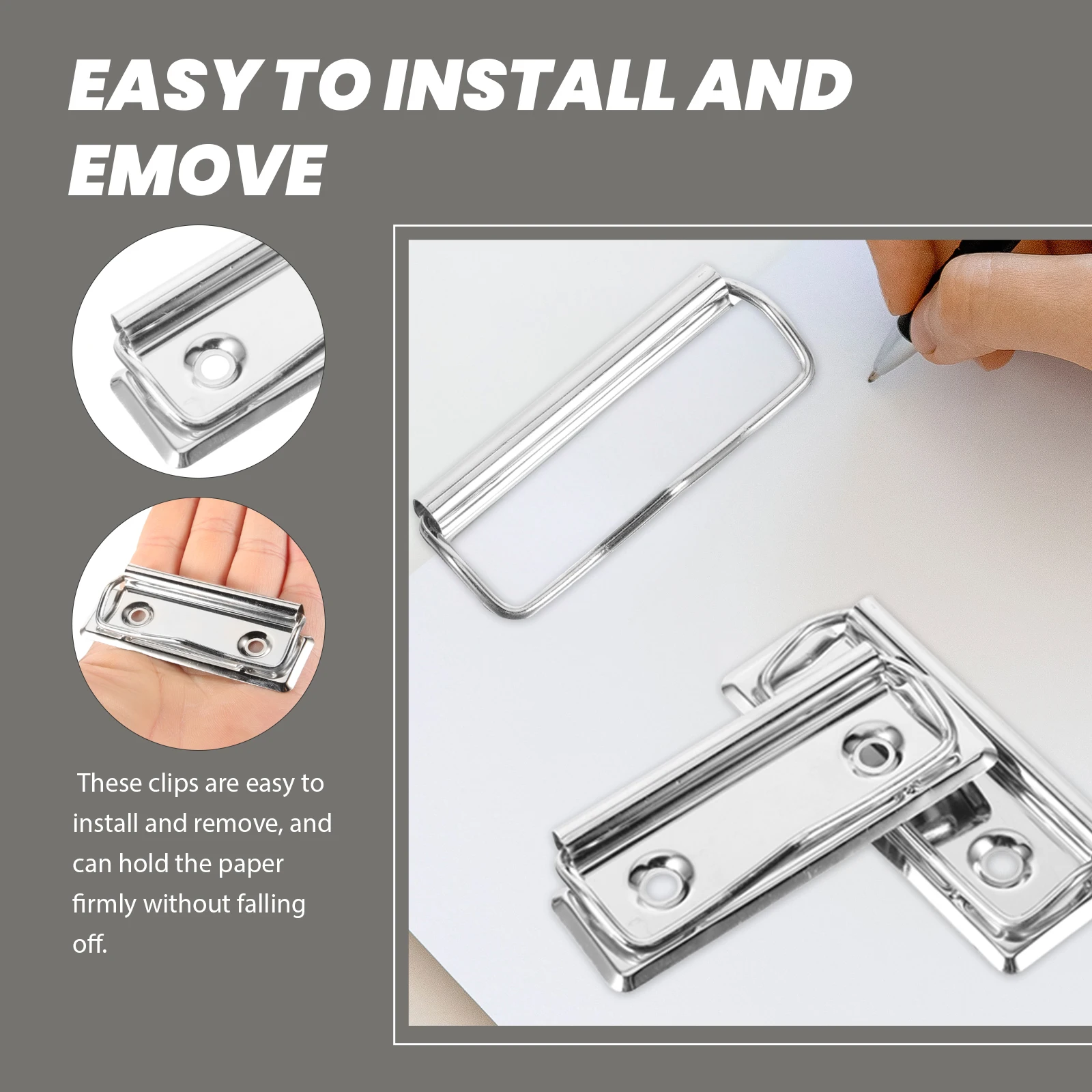 

10 Pcs Metal Plate Clip Office Clips to Clamp Clipboard Clamps Silver Clipboards Paper