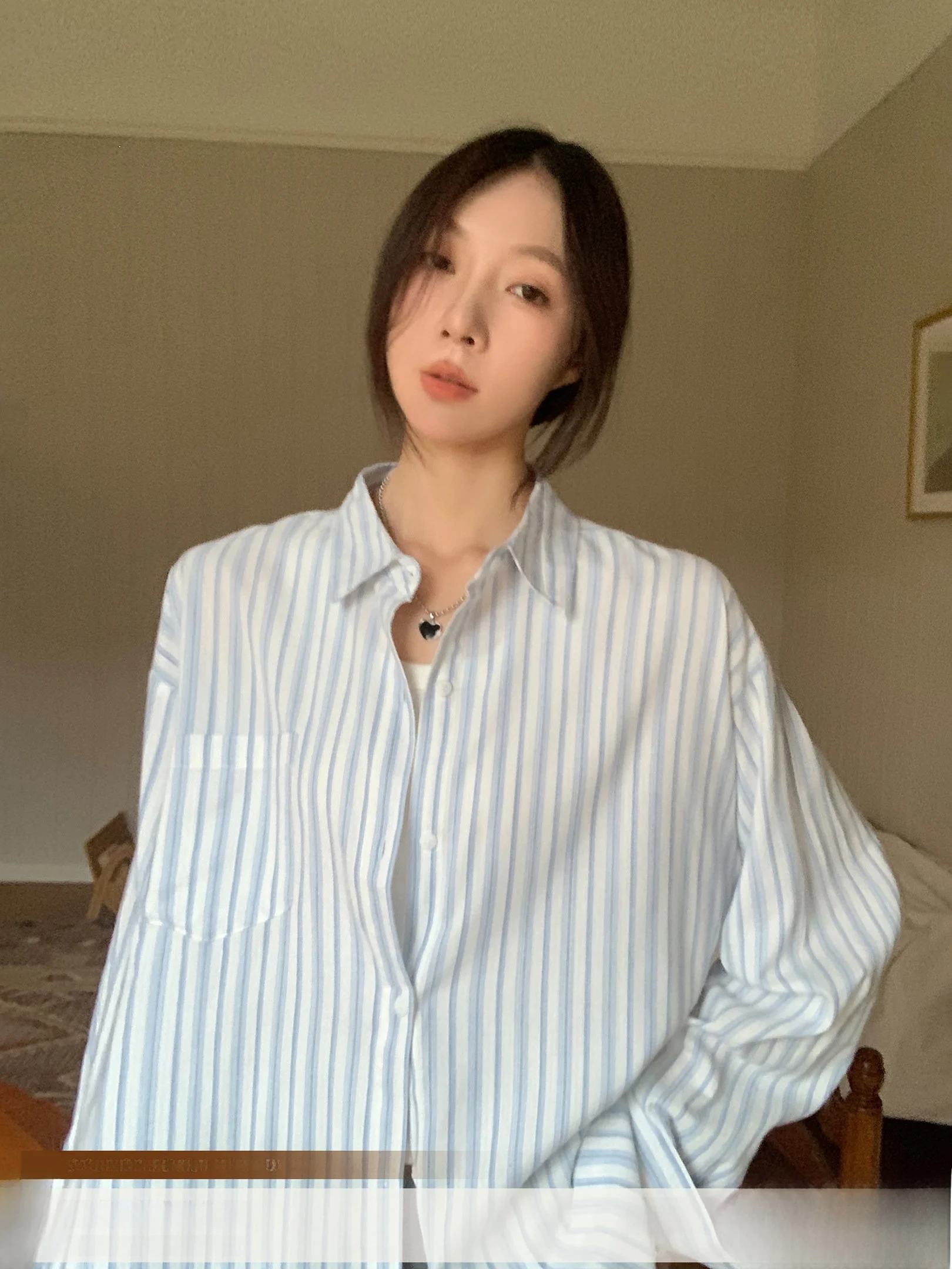 

Женская свободная рубашка в полоску, весенне-летняя повседневная рубашка в корейском стиле, тонкая верхняя одежда с защитой от солнца, рубашка для повседневной носки