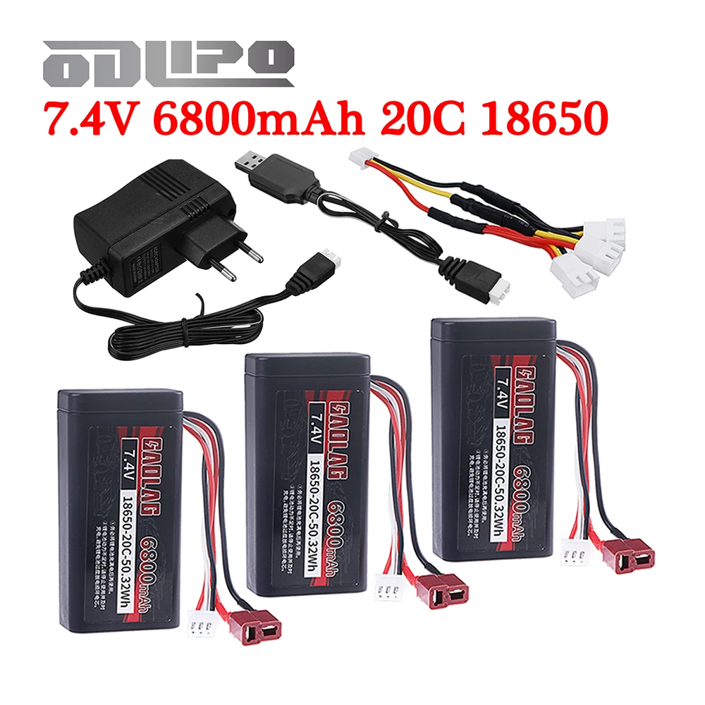 2S 7.4V 6800mAh Li-ion Battery 18650 For Wltoys 144001 A959-B A969-B A979-B K929-B 12428 12423 10428 Q39 RC Car Spare Parts