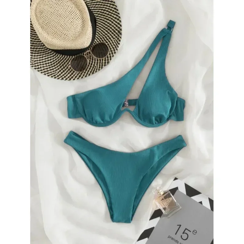 Bikini monospalla 2024 costumi da bagno sexy da donna costume da bagno brasiliano femminile costumi da bagno solidi bagnanti costume da bagno da bagno