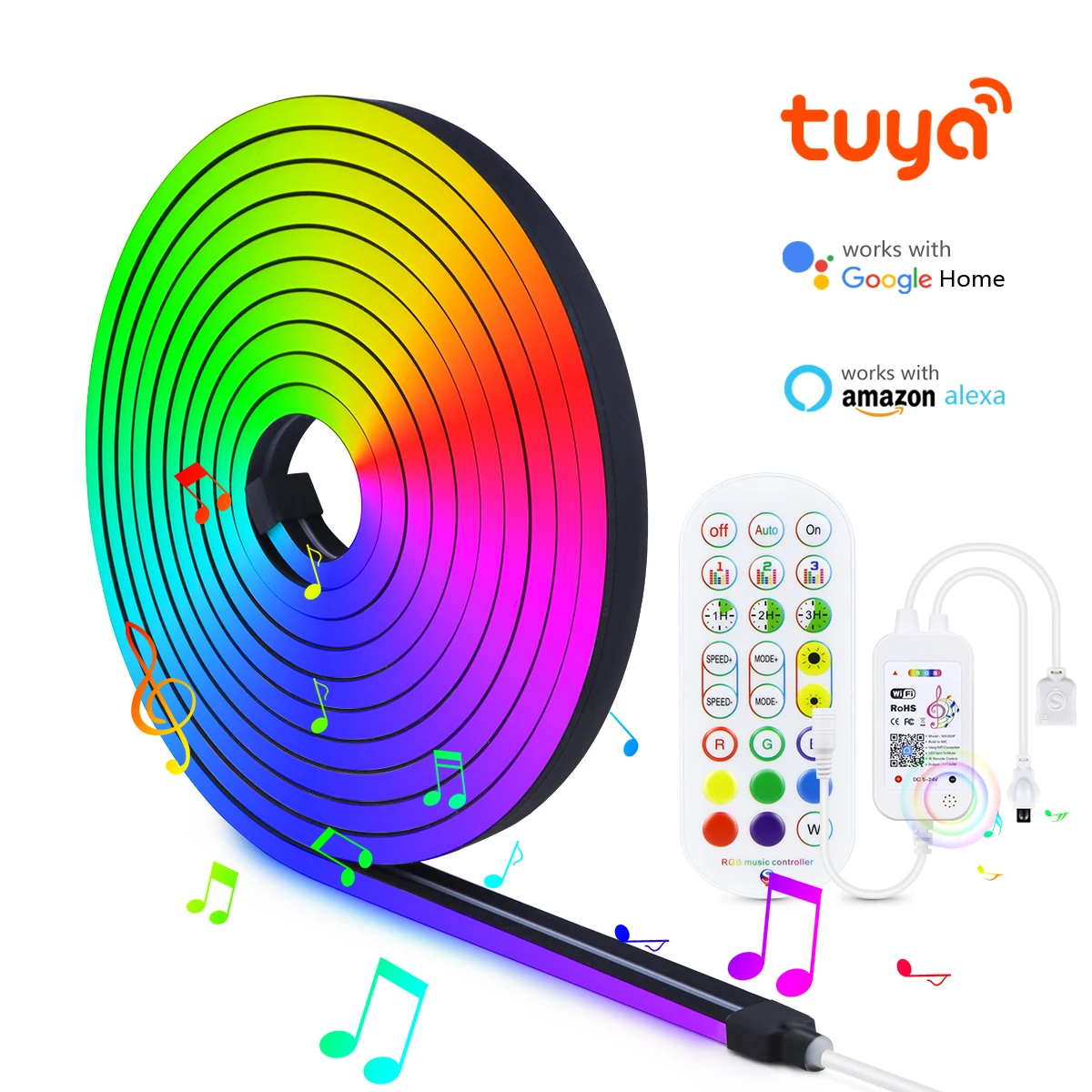 

12V Tuya Smart Life RGB Neon Lamp Tape WiFi Voice Control Black Silica Gel Tube LED Neon Light Strip work with Alexa Google Home