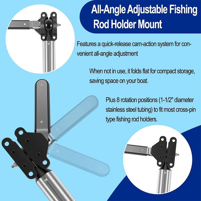 All-Angle Adjustable Fish Rod Holder Grill Mount Mounted,for Magma All Rectangular Grills,Fit 9"x12" Grill,for Fishing Boat BBQs view 3